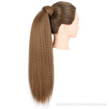 Fiber Brown Silky Natural Color Yaki Drawstring African Long Straight Wigs Synthetic Hair Ponytail Extension